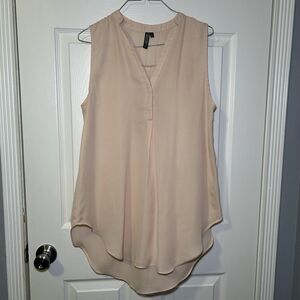 Allison Joy Shirt Women's Large Beige Sleeveless High Low Hem Flowy Blouse NWOT